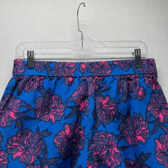J.Crew Shorts Womens Size 4 Floral Print Elastic Waist Mini Linen Cotton Blue - Picture 6 of 11